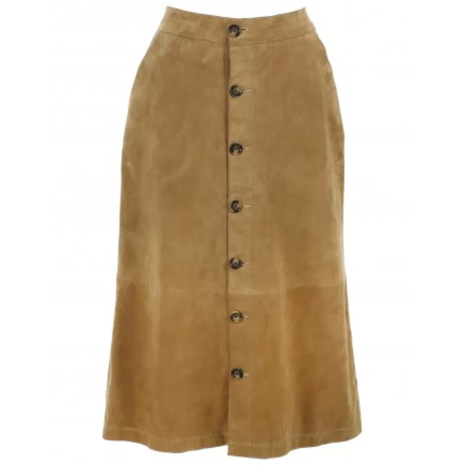 OAKWOOD Aliana Tan - Jupe Midi A Boutons En Cuir Veritable De Chevre Velours Flash Sale