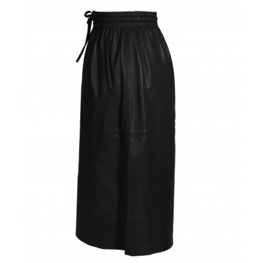 bamba_noir__jupe_milongue_droite_en_cuir_veritable_5.webp OAKWOOD Bamba Noir - Jupe Mi-Longue Droite En Cuir Veritable Discount