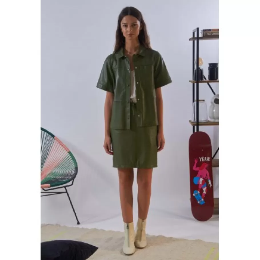 OAKWOOD Celia Bronze - Jupe Droite Taille Haute En Cuir Veritable Cheap