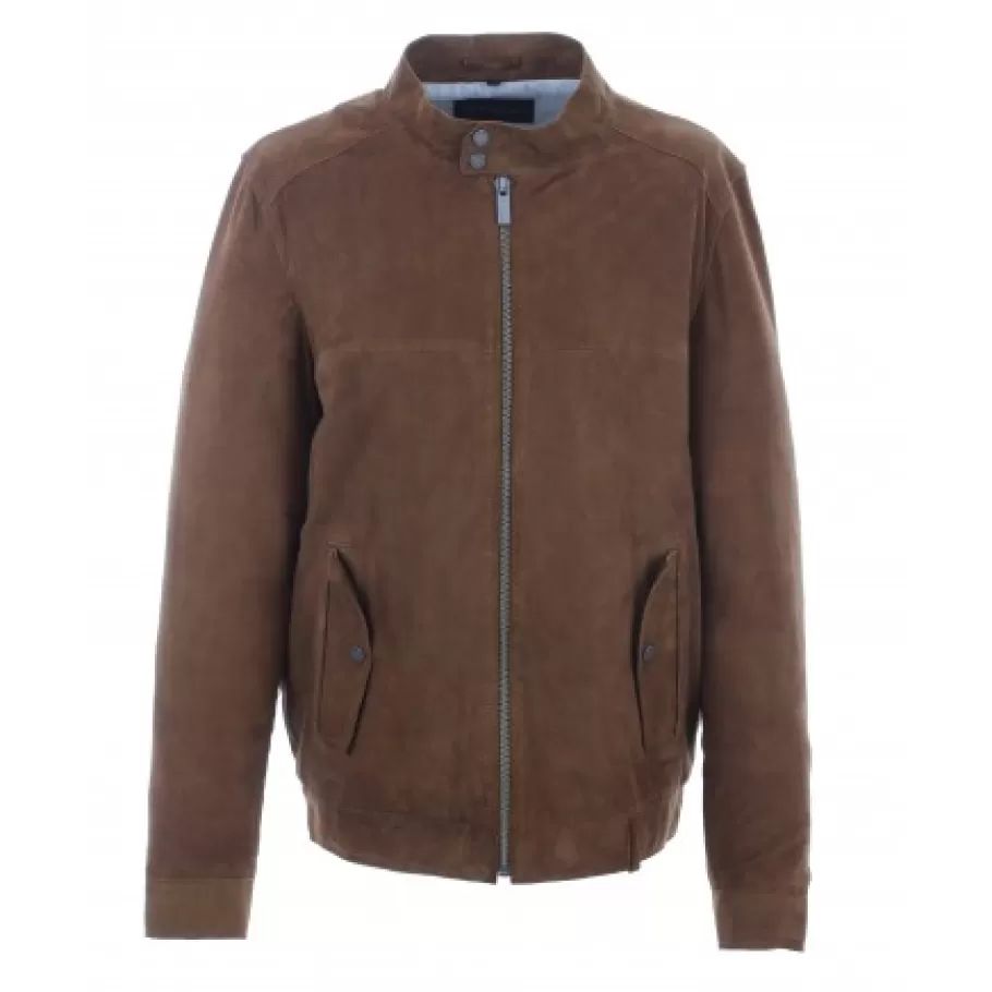 OAKWOOD Chicago Cognac - Blouson Elegant En Cuir Veritable Col Mao A Pressions Et Ceinture Teddy Clearance