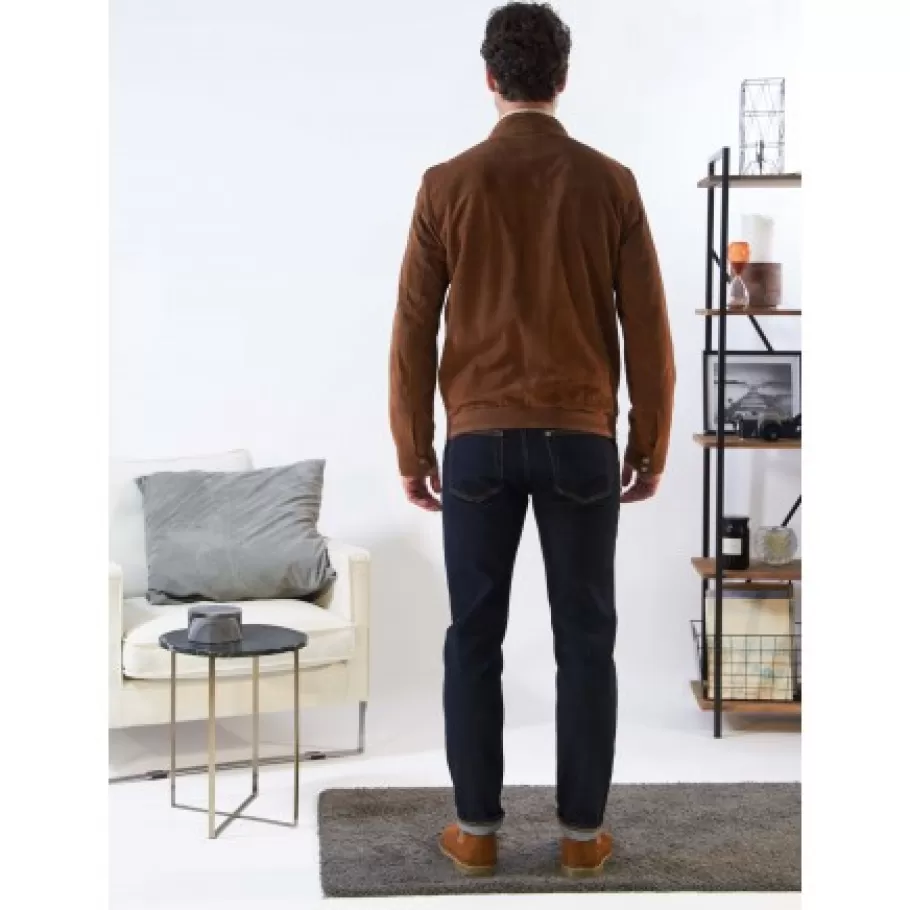 OAKWOOD Chicago Cognac - Blouson Elegant En Cuir Veritable Col Mao A Pressions Et Ceinture Teddy Clearance