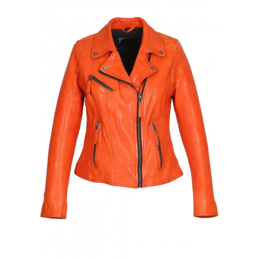 OAKWOOD Clips Corail - Blouson Asymetrique Epure En Cuir Veritable New