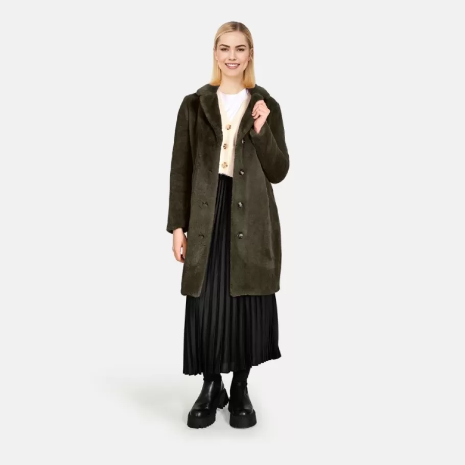 OAKWOOD Cyber Kaki - Manteau Long En Fourrure Synthetique A Col Revers Clearance