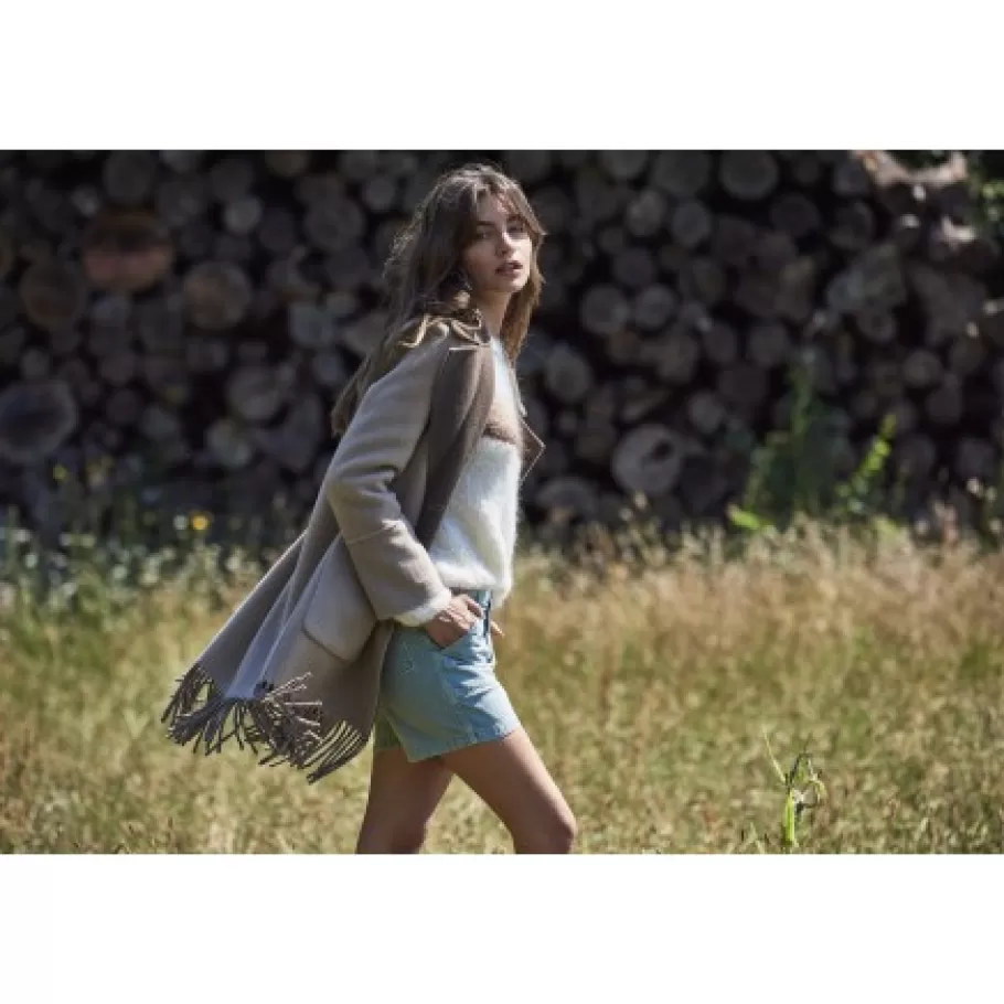 OAKWOOD Fabienne Bi Kaki Fonce - Manteau En Laine Mi-Long Reversible Et A Franges Hot