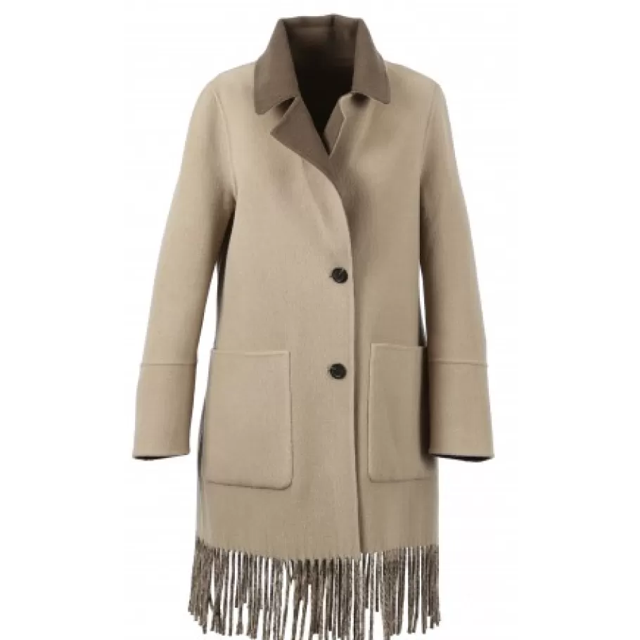 OAKWOOD Fabienne Bi Kaki Fonce - Manteau En Laine Mi-Long Reversible Et A Franges Hot