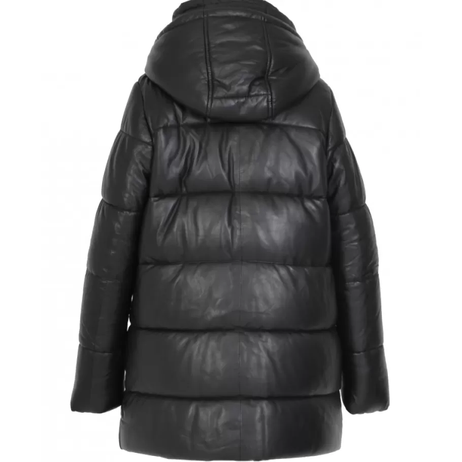 OAKWOOD Fancy Noir - Doudoune Mi-Longue En Cuir Veritable Avec Capuches Amovibles Store