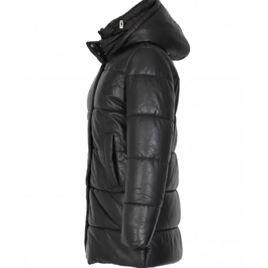 OAKWOOD Fancy Noir - Doudoune Mi-Longue En Cuir Veritable Avec Capuches Amovibles Store