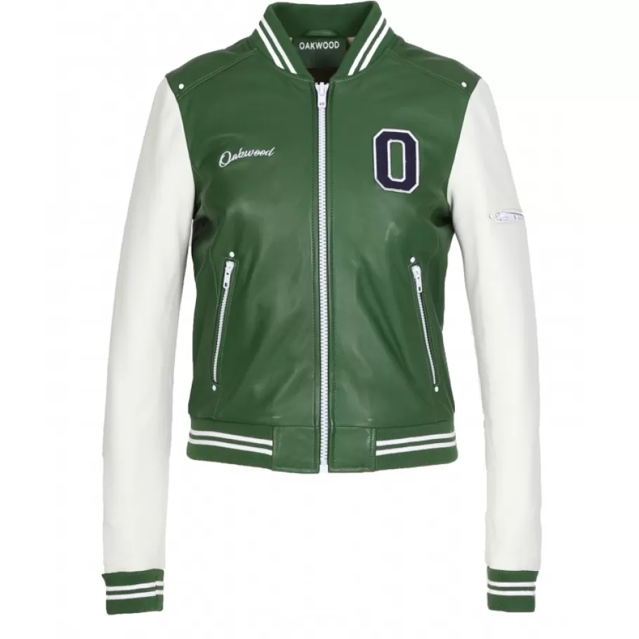 OAKWOOD Flirt Bi Emeraude- Blouson Teddy Bi-Color En Cuir Veritable Best