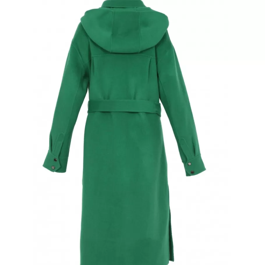 OAKWOOD Impulsion Vert - Manteau Long Oversize En Laine Melangee Capuche Amovible & Ceinture A Nouer Cheap