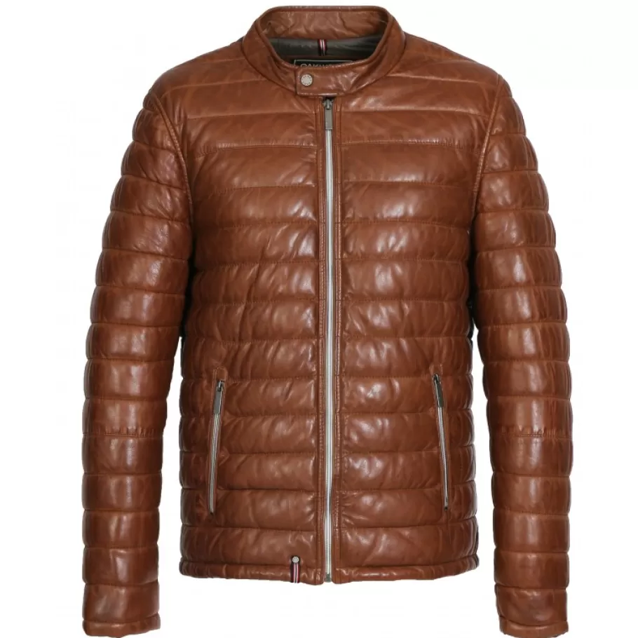 OAKWOOD Julien Cognac - Doudoune En Cuir Veritable Col Mao A Pression Outlet