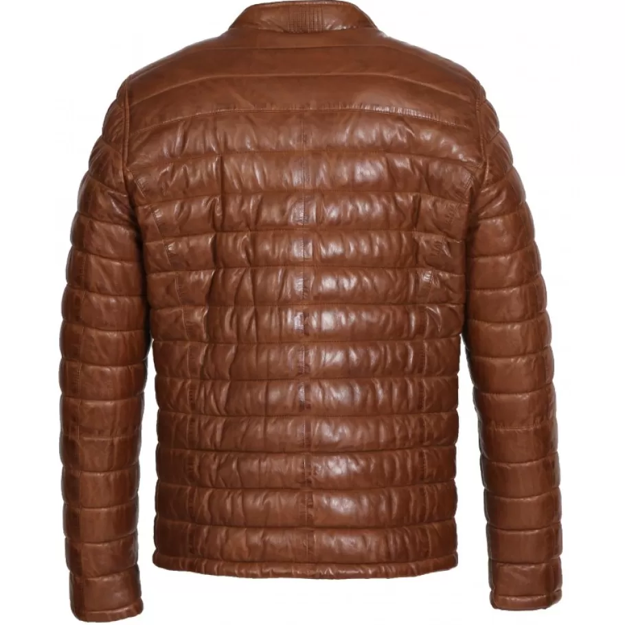 OAKWOOD Julien Cognac - Doudoune En Cuir Veritable Col Mao A Pression Outlet