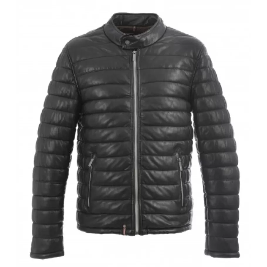 OAKWOOD Julien Noir - Doudoune En Cuir Veritable Avec Col Mao Pressionne Cheap