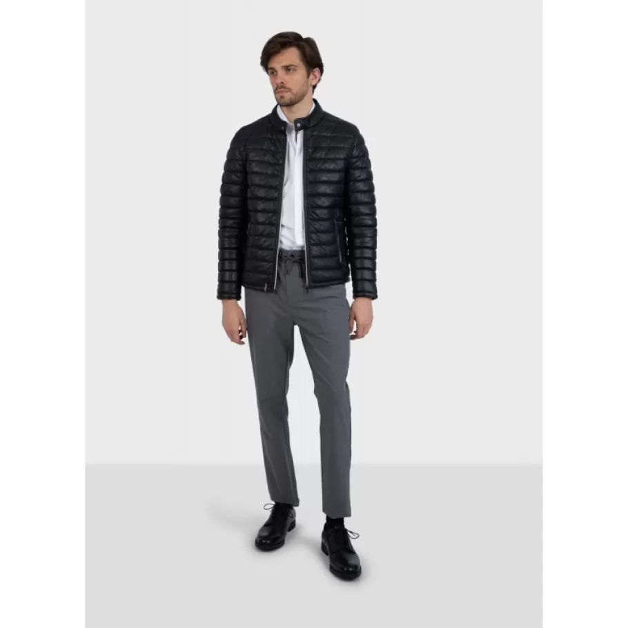 OAKWOOD Julien Noir - Doudoune En Cuir Veritable Avec Col Mao Pressionne Cheap