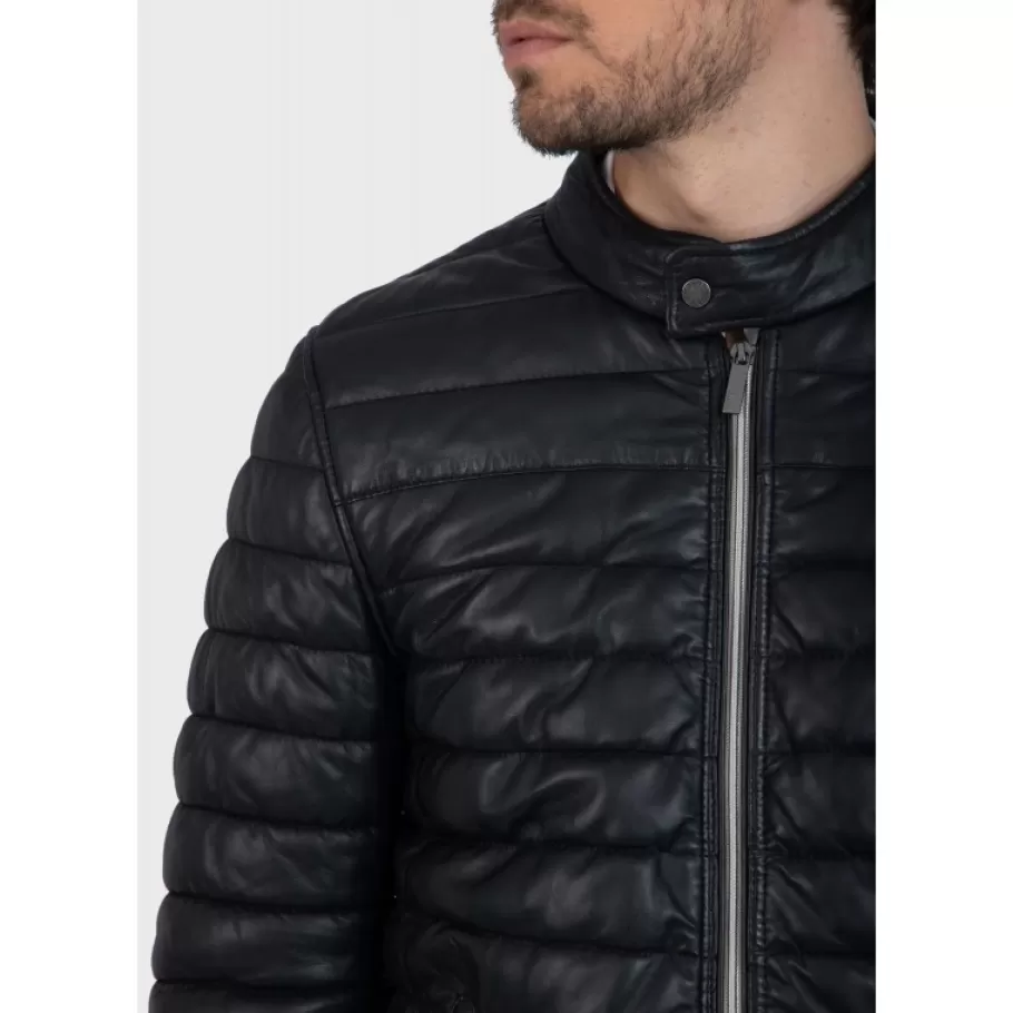 OAKWOOD Julien Noir - Doudoune En Cuir Veritable Avec Col Mao Pressionne Cheap