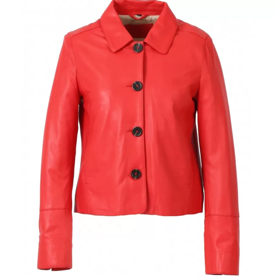 OAKWOOD Leslie Rouge Fonce - Veste Courte Col Chemise En Cuir Veritable Sale