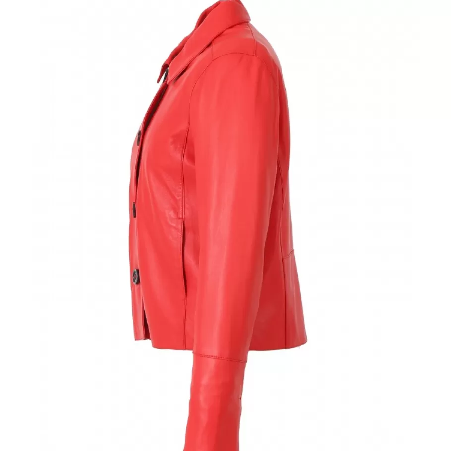 OAKWOOD Leslie Rouge Fonce - Veste Courte Col Chemise En Cuir Veritable Sale