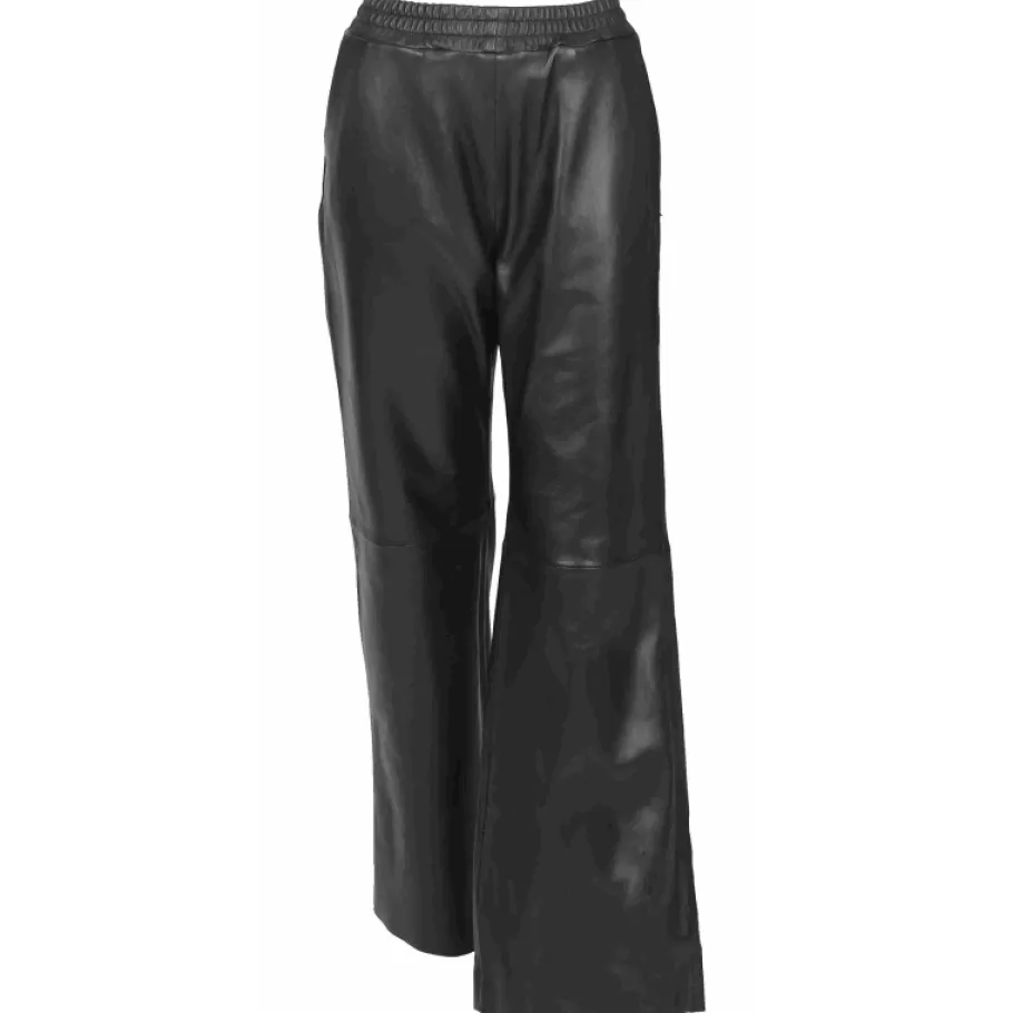 OAKWOOD Mila Noir - Pantalon Large Taille Haute En Cuir Veritable Clearance