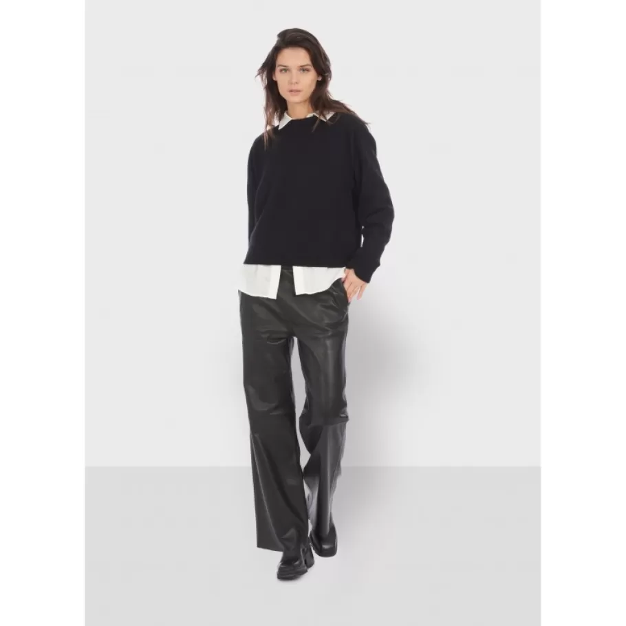 OAKWOOD Mila Noir - Pantalon Large Taille Haute En Cuir Veritable Clearance