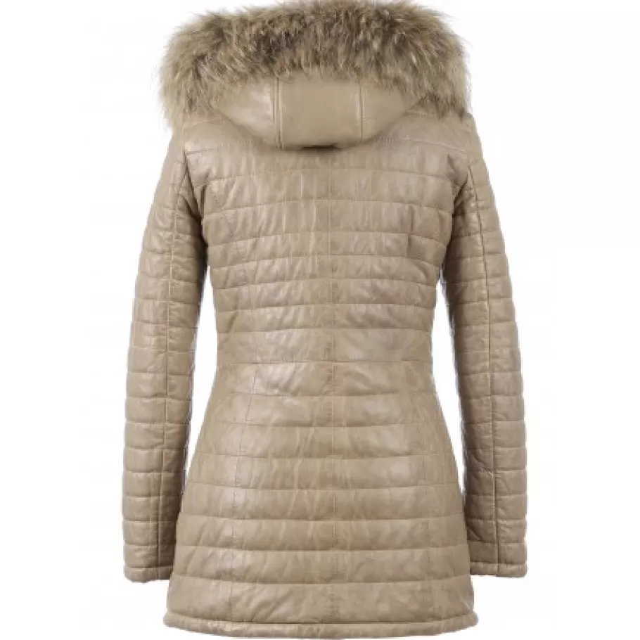OAKWOOD Popping Beige Fonce - Doudoune Longue En Cuir Veritable Bicolore Clearance