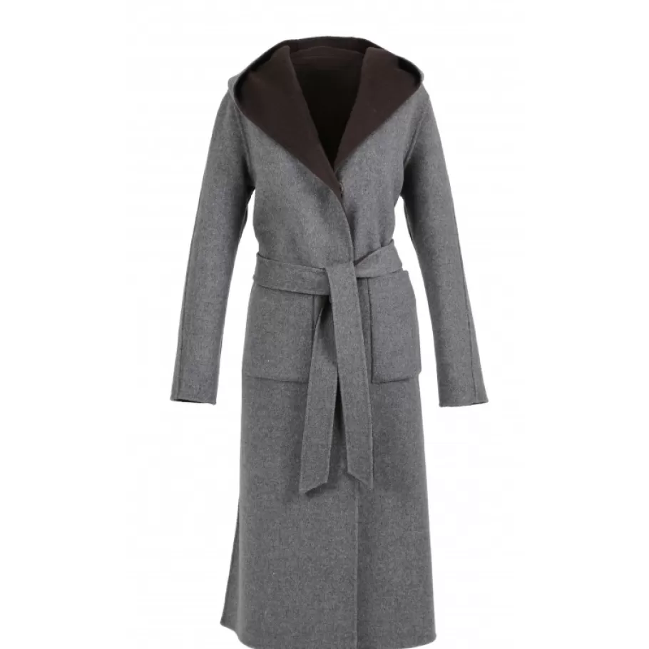 OAKWOOD Positano Bi Marron Fonce/Gris - Manteau Long En Laine A Capuche Online