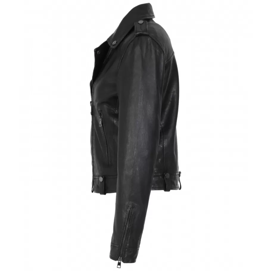 princess_6_noir__blouson_esprit_biker_en_cuir_veritable_2.webp OAKWOOD Princess 6 Noir - Blouson Esprit Biker En Cuir Veritable Hot