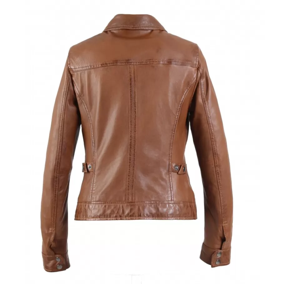 OAKWOOD Recital 6 Cognac - Blouson Col Chemise En Cuir Veritable Effet Lave Cheap