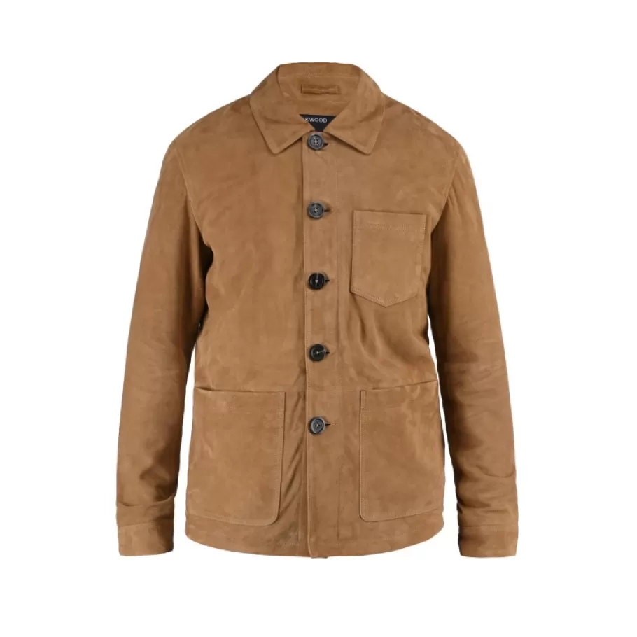 OAKWOOD Riccardo Tan - Veste Col Chemise En Cuir Veritable De Chevre Velours Fashion