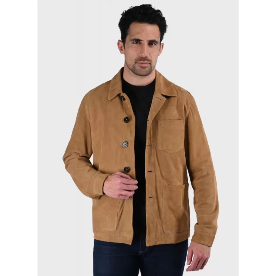 OAKWOOD Riccardo Tan - Veste Col Chemise En Cuir Veritable De Chevre Velours Fashion