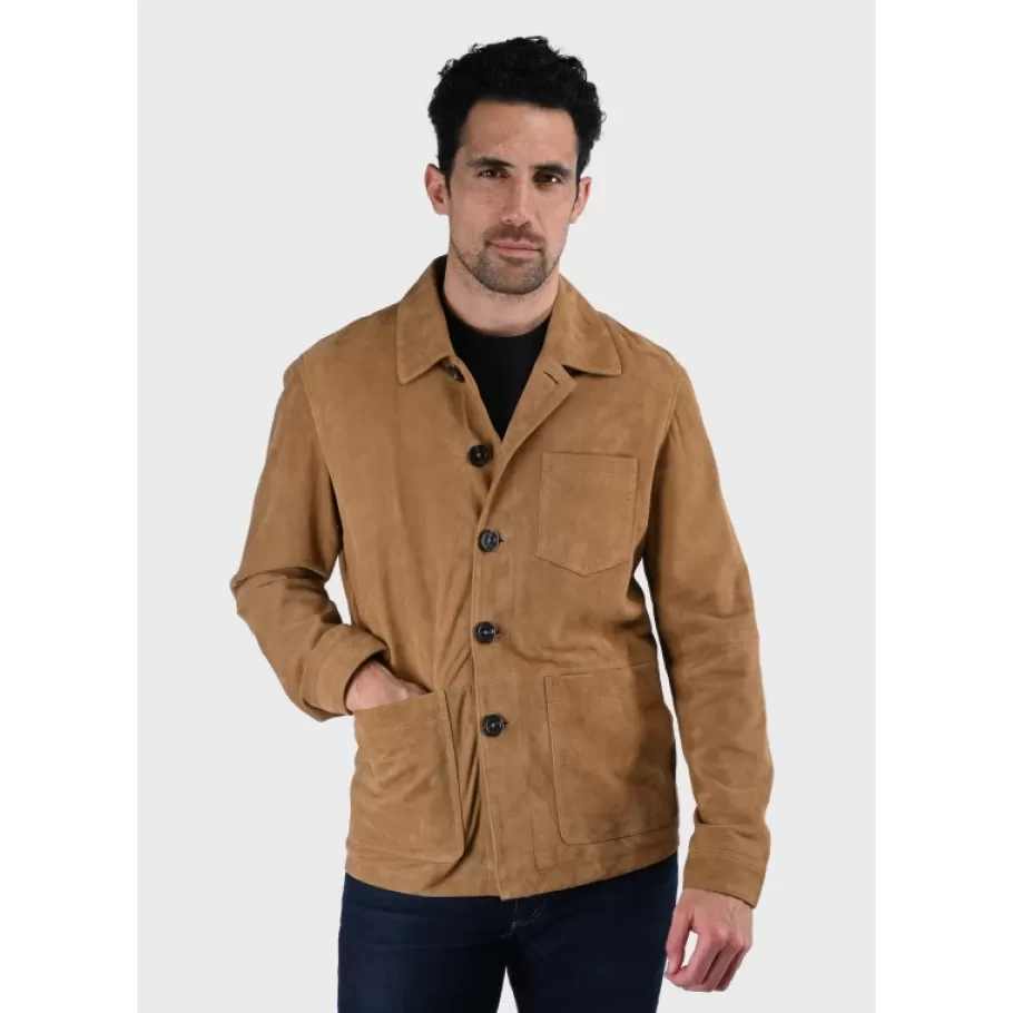 OAKWOOD Riccardo Tan - Veste Col Chemise En Cuir Veritable De Chevre Velours Fashion