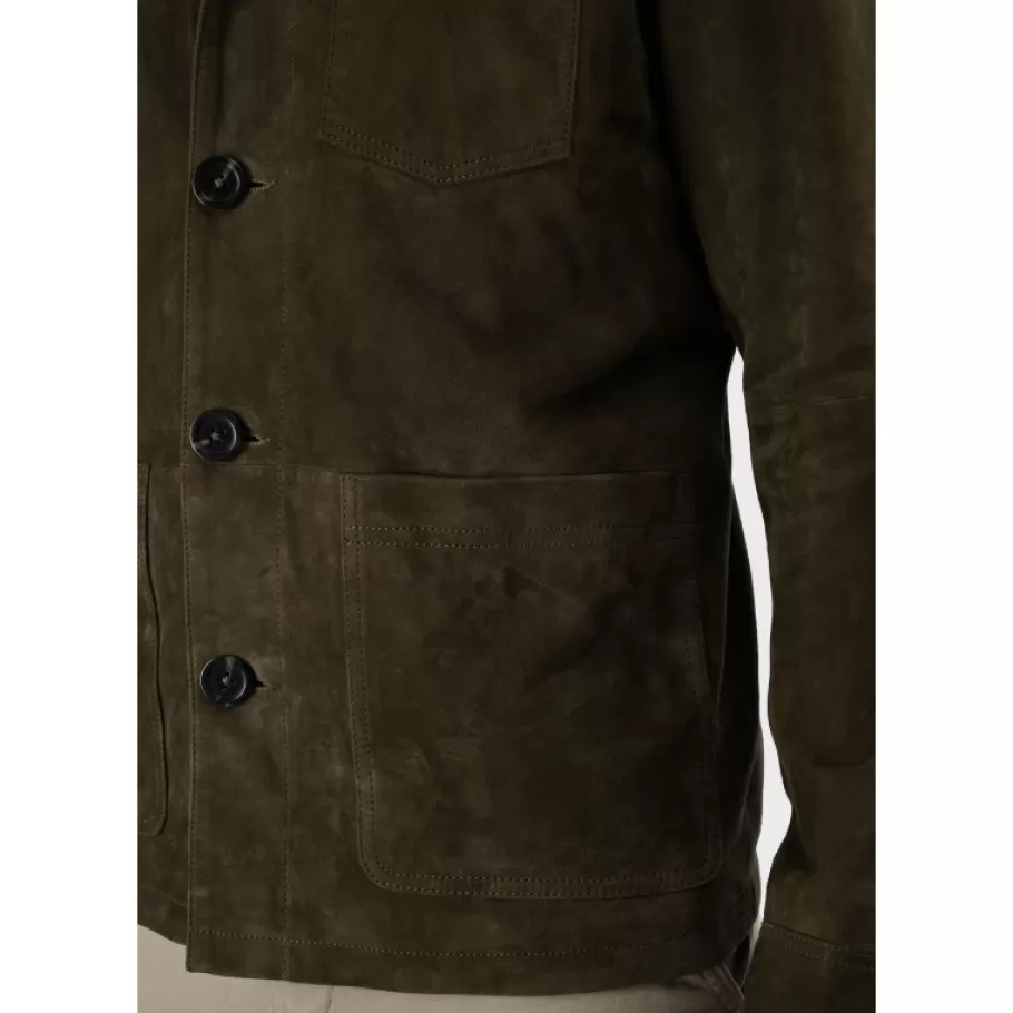 riccardo_vert_fonce__veste_col_chemise_en_cuir_veritable_de_chevre_velours_7.webp OAKWOOD Riccardo Vert Fonce - Veste Col Chemise En Cuir Veritable De Chevre Velours Best