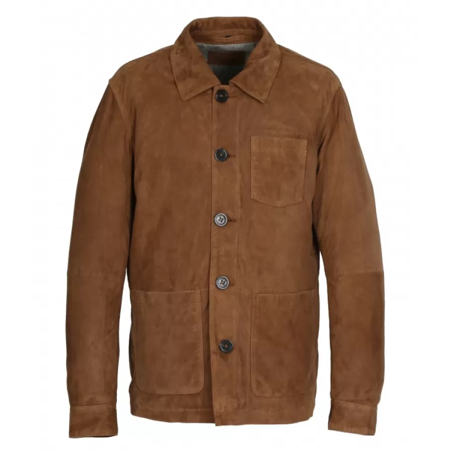 OAKWOOD Richard Cognac - Veste Mi-Longue En Cuir Veritable De Chevre Velours Shop