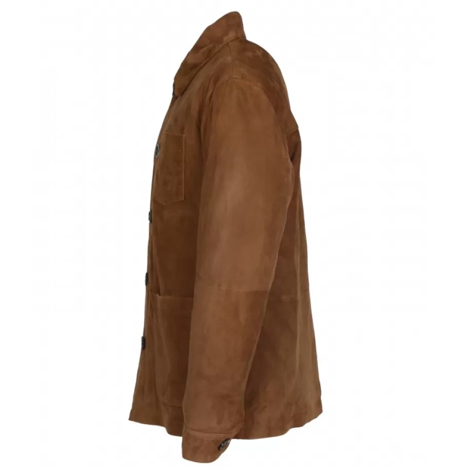 OAKWOOD Richard Cognac - Veste Mi-Longue En Cuir Veritable De Chevre Velours Shop