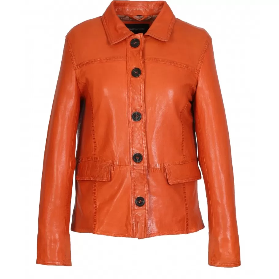 OAKWOOD Romana Orange - Veste En Cuir Veritable De Mouton Effet Lave Cheap