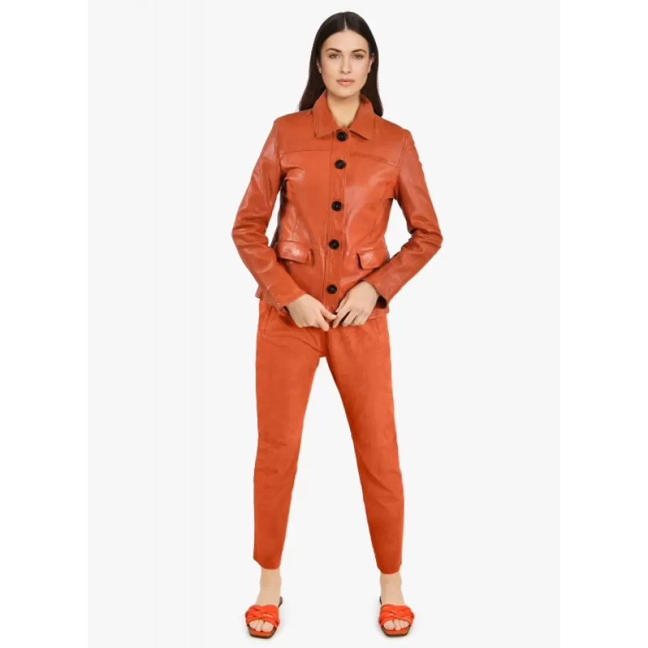 OAKWOOD Romana Orange - Veste En Cuir Veritable De Mouton Effet Lave Cheap