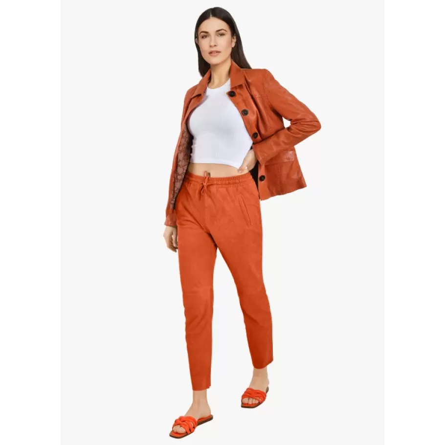 OAKWOOD Romana Orange - Veste En Cuir Veritable De Mouton Effet Lave Cheap