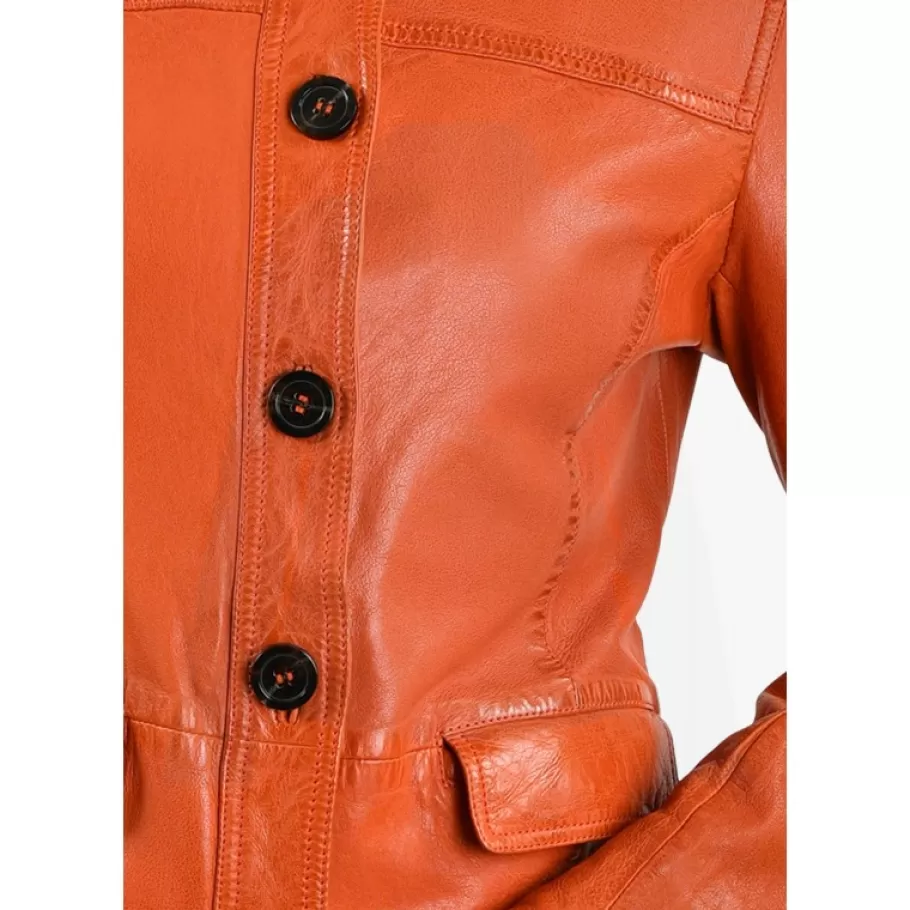 OAKWOOD Romana Orange - Veste En Cuir Veritable De Mouton Effet Lave Cheap