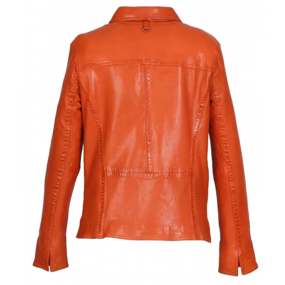 OAKWOOD Romana Orange - Veste En Cuir Veritable De Mouton Effet Lave Cheap