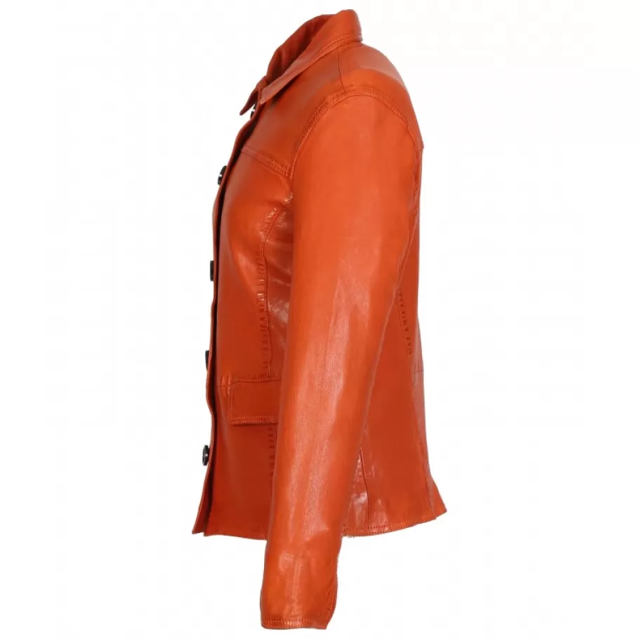 OAKWOOD Romana Orange - Veste En Cuir Veritable De Mouton Effet Lave Cheap