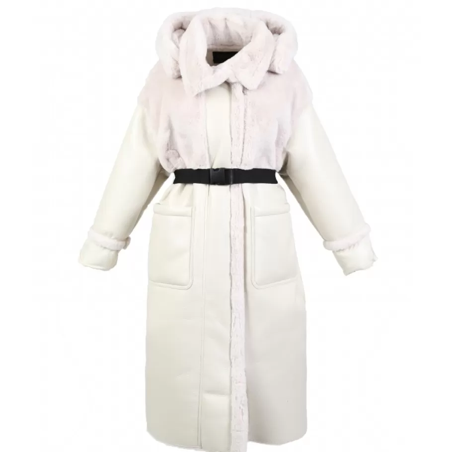 OAKWOOD Sofia Coquille - Manteau Long Tri-Matiere Fausse Fourrure / Similicuir / Nylon Doudoune Outlet