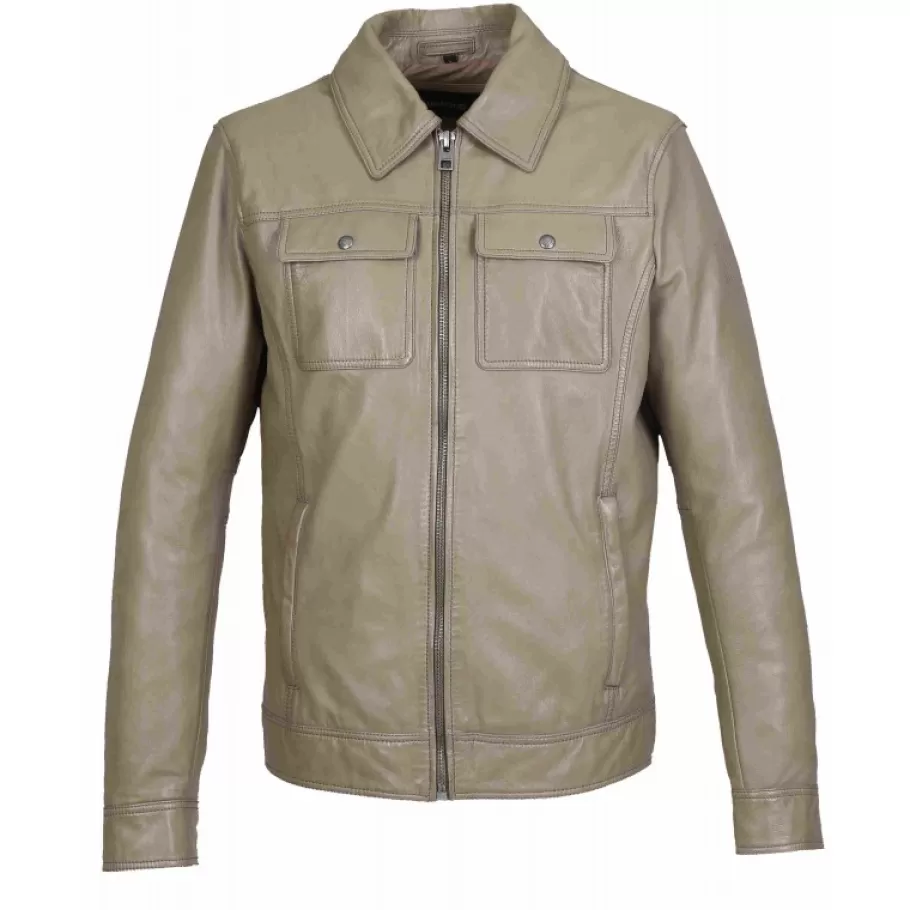 OAKWOOD Stan Beige - Blouson En Cuir Veritable Inspiration Veste En Jeans Clearance