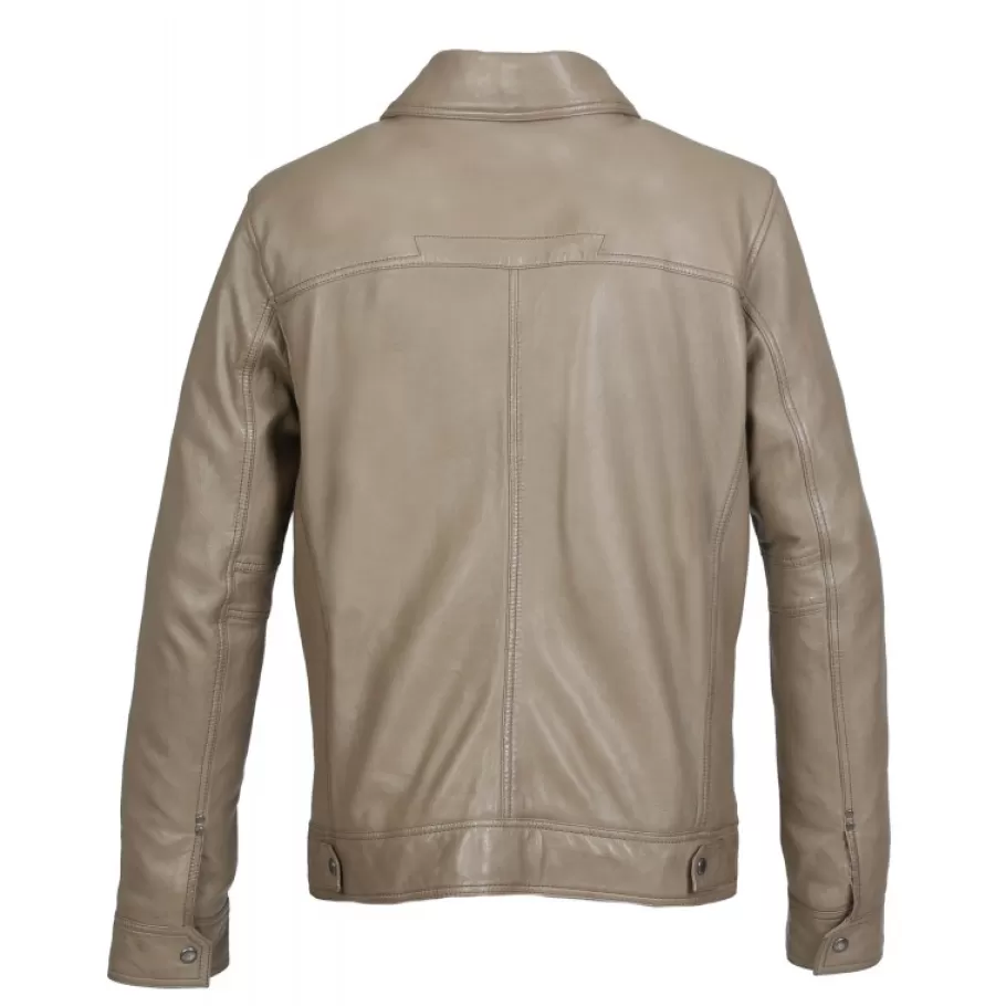 OAKWOOD Stan Beige - Blouson En Cuir Veritable Inspiration Veste En Jeans Clearance