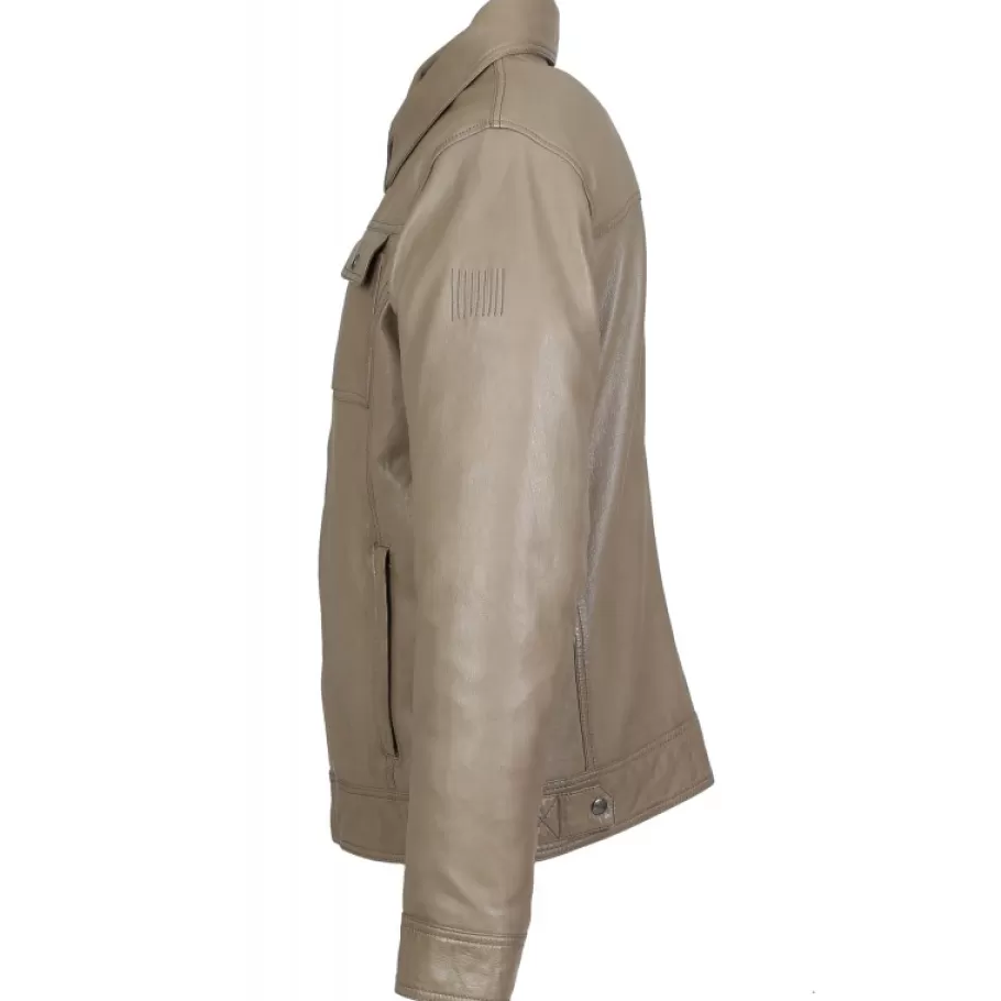 OAKWOOD Stan Beige - Blouson En Cuir Veritable Inspiration Veste En Jeans Clearance
