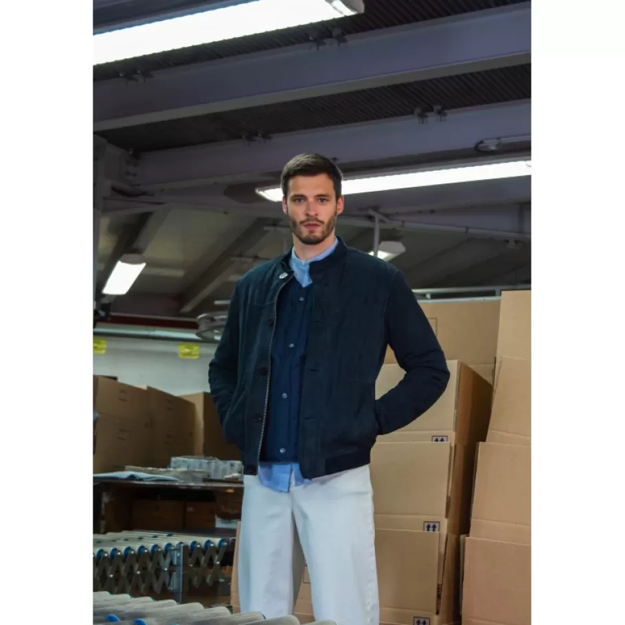 OAKWOOD Supporter Bleu Marine - Blouson En Cuir Veritable De Chevre Velours New