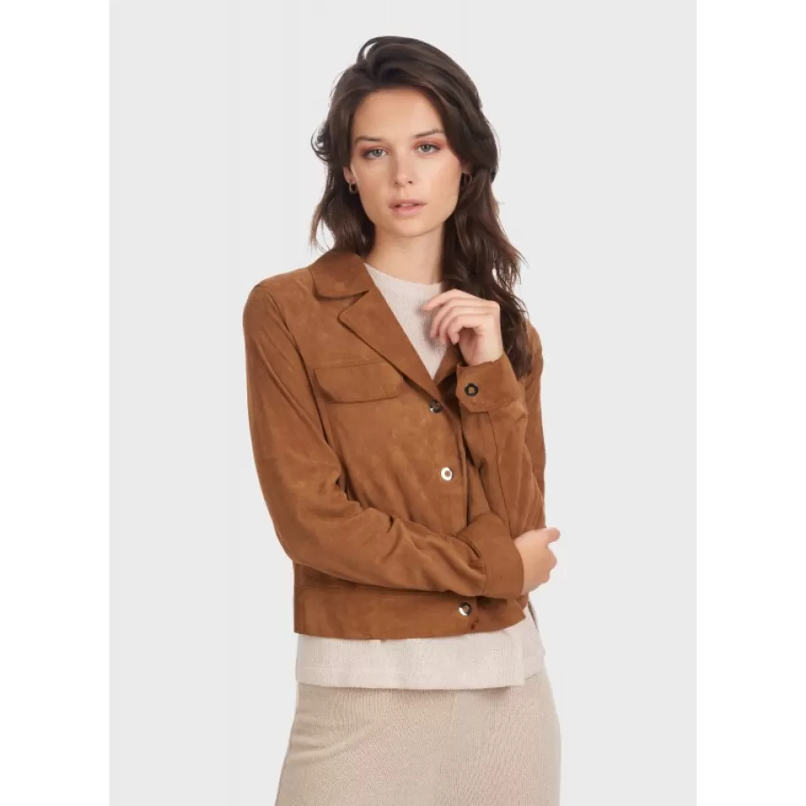 OAKWOOD Taste Tobacco - Veste Courte En Cuir Veritable De Chevre Velours Fashion