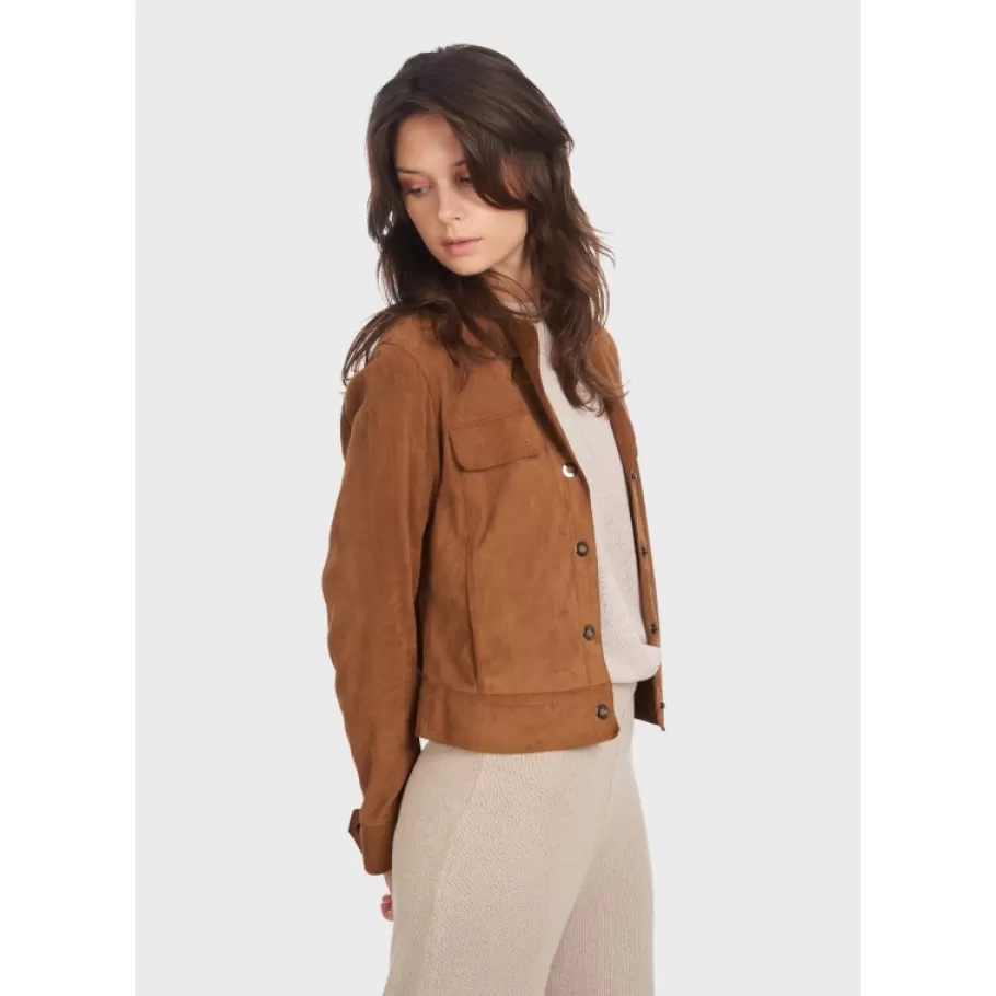 OAKWOOD Taste Tobacco - Veste Courte En Cuir Veritable De Chevre Velours Fashion